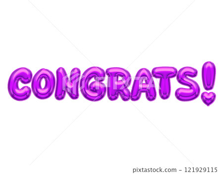 Isolated 3D purple air balloon word CONGRATS 121929115
