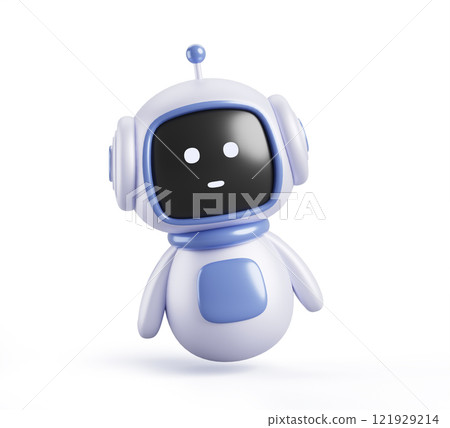 Chatbot robot 3d render icon. Cartoon funny ai bot character with face. Cute computer technology mascot, support service assistant, virtual digital agent isolated on white background. 3D illustration Chatbot robot 3d render icon. Cartoon funny ai bot character with face. Cute computer technology mascot, support service assistant, virtual digital agent isolated on white background. 3D illustration 121929214