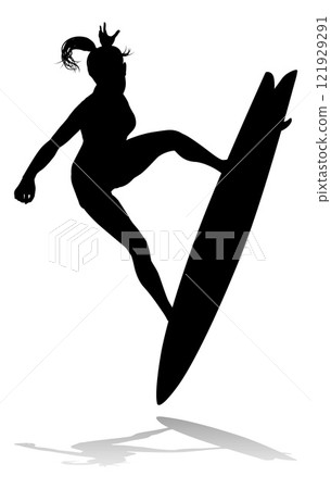 Woman Surfer Surfboard Female Surfer Silhouette Woman Surfer Surfboard Female Surfer Silhouette 121929291