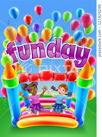 Bouncy House Castle Jumping Girls Kids Cartoon Bouncy House Castle Jumping Girls Kids Cartoon 121929299