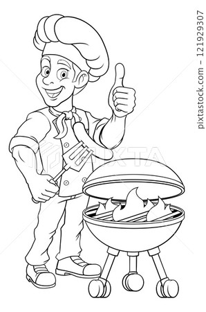 Chef Cartoon Barbecue Cook Man Mascot Character 121929307