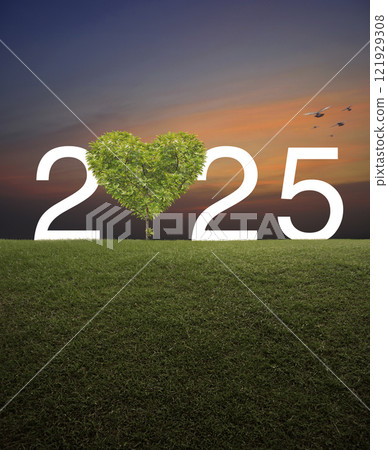 Happy new year and Valentines day 2025 concept Happy new year and Valentines day 2025 concept 121929308