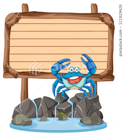 Cheerful Crab by the Wooden Sign Cheerful Crab by the Wooden Sign 121929426