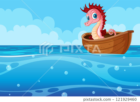 Seahorse Sailing in a Wooden Boat Seahorse Sailing in a Wooden Boat 121929460