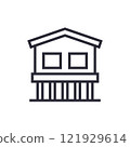 Stilt house icon, cabin on stilts line vector 121929614