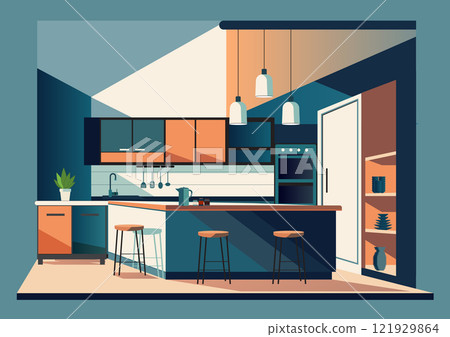 Kitchen interior modern with utensils. 121929864