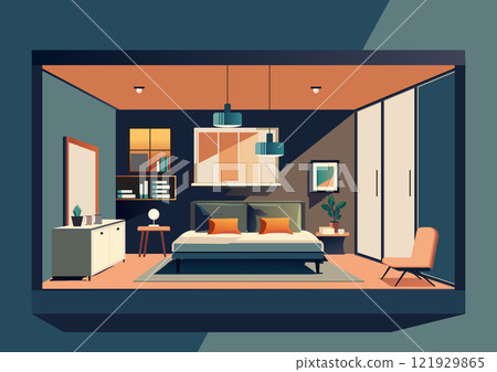 Modern bedroom with big bed. 121929865