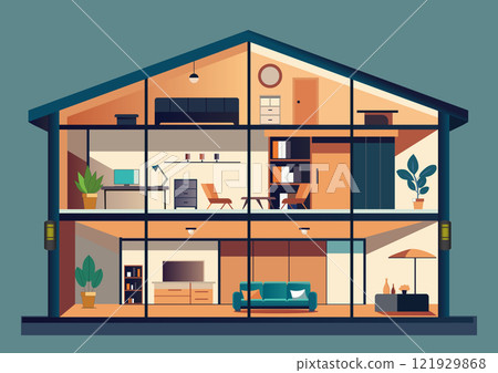 Modern house cross section with no people. 121929868