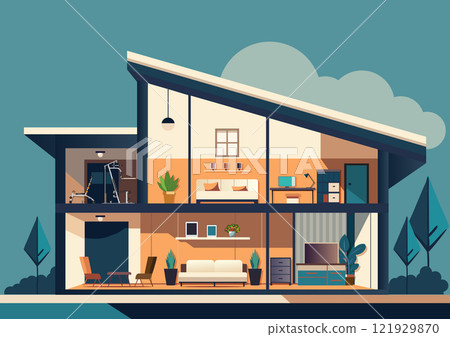 Modern house in cut with no people. 121929870