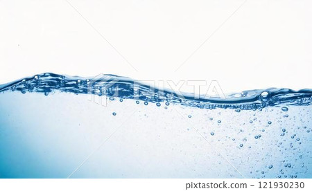 Expression of cleansing and moisturizing: A blue wave pattern with transparent water surface and floating air bubbles 121930230