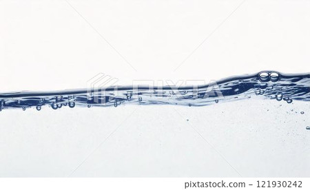 Expression of cleansing and moisturizing: A blue wave pattern with transparent water surface and floating air bubbles 121930242