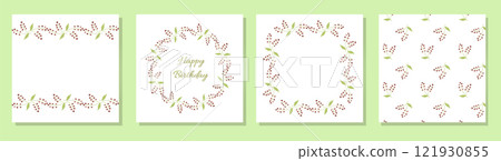Set of beautiful greeting cards, label, and seamless floral pattern. Holiday ornaments with typography. Set of beautiful greeting cards, label, and seamless floral pattern. Holiday ornaments with typography. 121930855