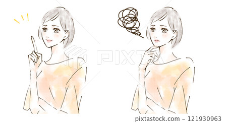 一個表情困擾的女人和一個表情明亮的女人的插圖集 一個表情困擾的女人和一個表情明亮的女人的插圖集 121930963