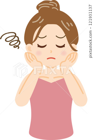 一個女人擔心自己皮膚的插圖 一個女人擔心自己皮膚的插圖 121931137