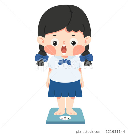 Kid Girl standing on scales 121931144