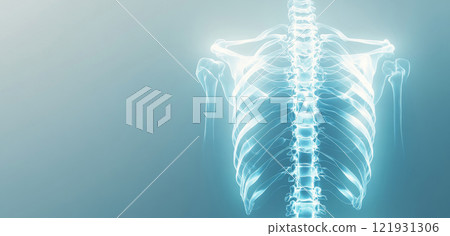 Human rib cage glowing on gradient background representing medical scan Human rib cage glowing on gradient background representing medical scan 121931306