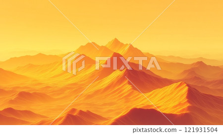 Golden mountains landscape shining under the sunset light 121931504