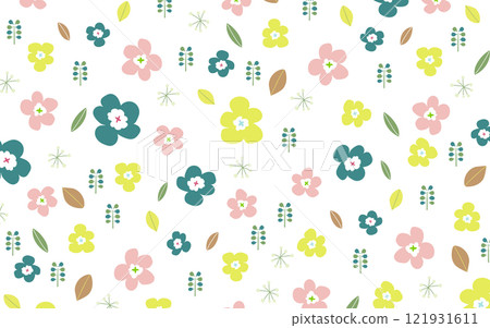 Scandinavian style floral background B02 Grass and flowers 121931611