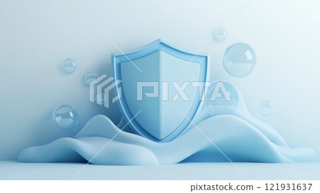 Blue shield providing protection with floating bubbles on a soft background 121931637