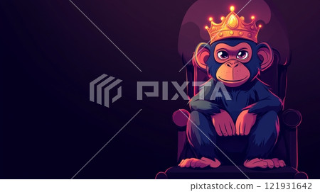 Monkey king sitting on throne wearing golden crown, digital art 121931642