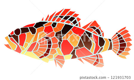 岩魚的瓷磚風格剪紙插圖，一種流行的釣魚根魚 121931703