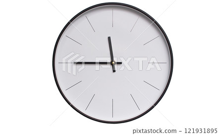 Minimalist Black and White Wall Clock on White background - Perfect for Time Management and Scheduling Concepts - 23.45/11.45 Minimalist Black and White Wall Clock on White background - Perfect for Time Management and Scheduling Concepts - 23.45/11.45 121931895