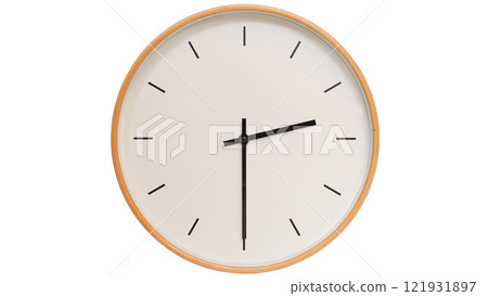 Isolated on white background Minimalist style wooden wall clock, showing time at 14.30/02.30 - Perfect for Time Management and Scheduling Concepts Isolated on white background Minimalist style wooden wall clock, showing time at 14.30/02.30 - Perfect for Time Management and Scheduling Concepts 121931897