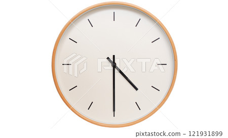 Isolated on white background Minimalist style wooden wall clock, showing time at 16.30/03.30 - Perfect for Time Management and Scheduling Concepts 121931899