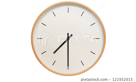 Isolated on white background Minimalist style wooden wall clock, showing time at 19.30/07.30 - Perfect for Time Management and Scheduling Concepts 121932015