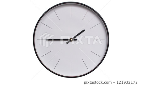 Minimalist Black and White Wall Clock on White background - Perfect for Time Management and Scheduling Concepts - 13.45/01.45 Minimalist Black and White Wall Clock on White background - Perfect for Time Management and Scheduling Concepts - 13.45/01.45 121932172