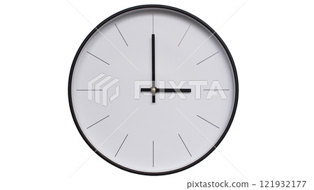 Minimalist Black and White Wall Clock on White background - Perfect for Time Management and Scheduling Concepts - 15.00/03.00 121932177