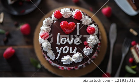 tasty decorated cake with i love you text 121932312