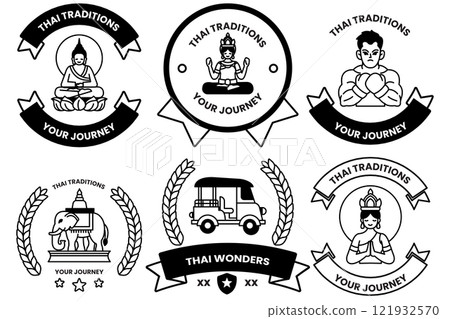 set of illustrations in the concept of Thai tourism and Thai culture in a line style 121932570