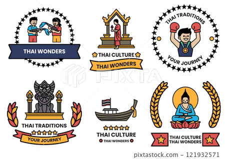 set of illustrations in the concept of Thai tourism and Thai culture in a line style set of illustrations in the concept of Thai tourism and Thai culture in a line style 121932571