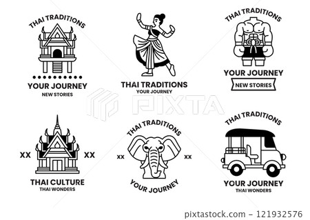 set of illustrations in the concept of Thai tourism and Thai culture in a line style set of illustrations in the concept of Thai tourism and Thai culture in a line style 121932576