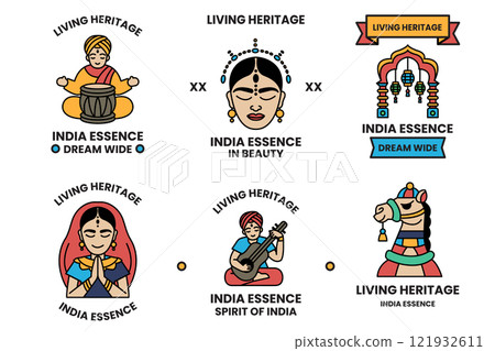 Set of illustrations in the concept of Indian culture and Indian tourism in line drawing style 121932611
