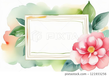 Frame with camellia watercolor painting on a white background Frame with camellia watercolor painting on a white background 121933256