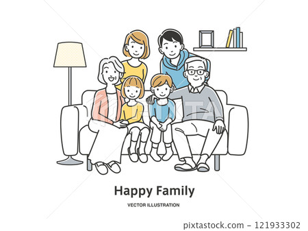 Two families sitting on the sofa 121933302