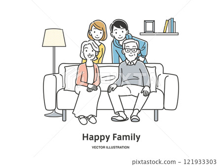Two families sitting on the sofa 121933303