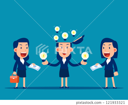 Vector of businesswoman sell his idea bulbs to another 121933321