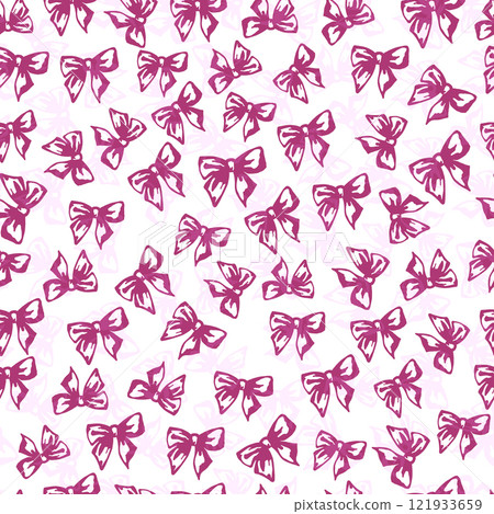 Bow seamless pattern of Coquette bows Vector Illustration Hand drawn silhouette ribbon print background. 121933659