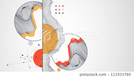 Trendy abstract wireframe background. Modern science or technology art elements. Surface illustration inside circles. Vector Trendy abstract wireframe background. Modern science or technology art elements. Surface illustration inside circles. Vector 121933760