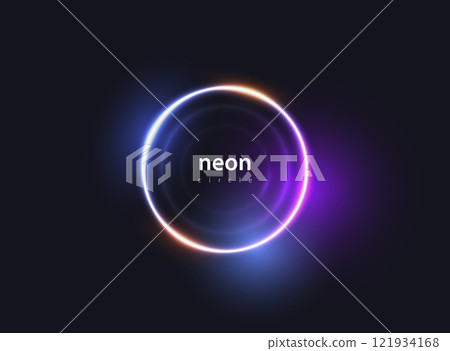 Abstract glow neon ring background. Shine round frame with light circles and blue and purple light effect. Vector glowing flare round Christmas banner on black background. Space for your message Abstract glow neon ring background. Shine round frame with light circles and blue and purple light effect. Vector glowing flare round Christmas banner on black background. Space for your message 121934168