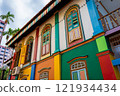 Colorful buildings in Little India, Singapore 121934434
