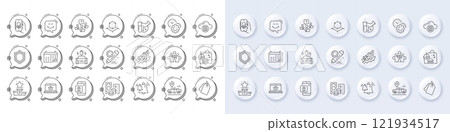 Credit card, Training results and Online shopping line icons. White pin 3d buttons, chat bubbles icons. Pack of Smile chat, Augmented reality, Winner podium icon. Vector 121934517