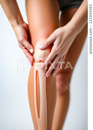 Demonstration of proper knee joint mobility techniques during a rehabilitation session in a clinical setting 121934563