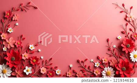 Beautiful floral arrangement in vibrant red and white on a soft pink background creating an elegant decor 121934610