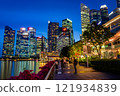 Night view of Singapore city and dusk sky as seen from Merlion Park 121934839