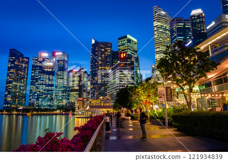 Night view of Singapore city and dusk sky as seen from Merlion Park Night view of Singapore city and dusk sky as seen from Merlion Park 121934839