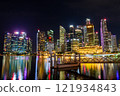 Night view of skyscrapers in downtown Singapore as seen from Merlion Park 121934843